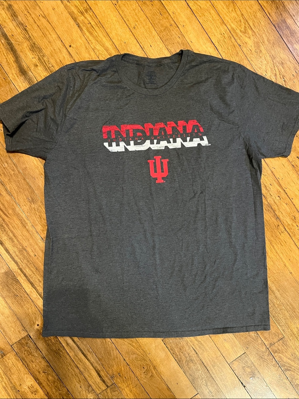 Indiana University Split-Text Logo Tee - Men's Charcoal/Red